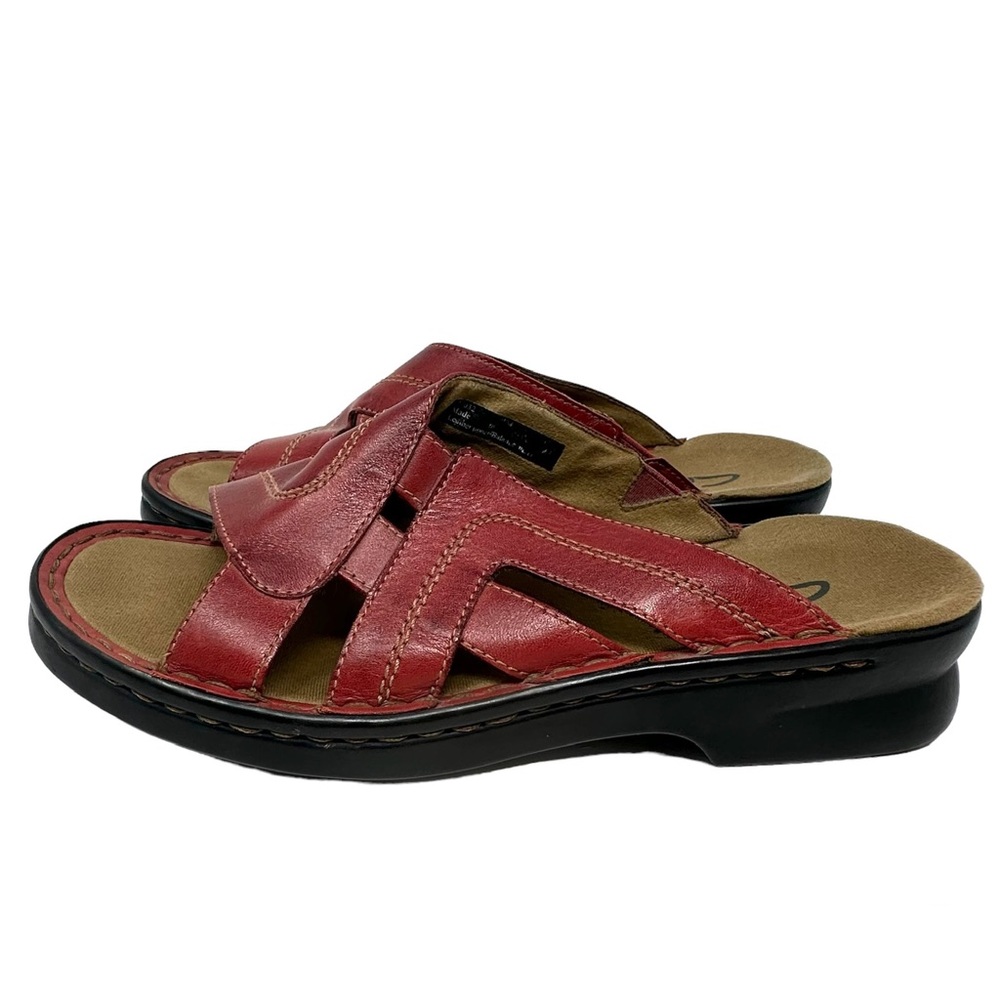 Clarks Womens Red Leather Sandals - Picture 4 of 9